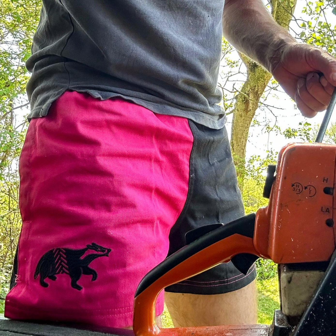Dead Badger Clothing black and pink shorts close up