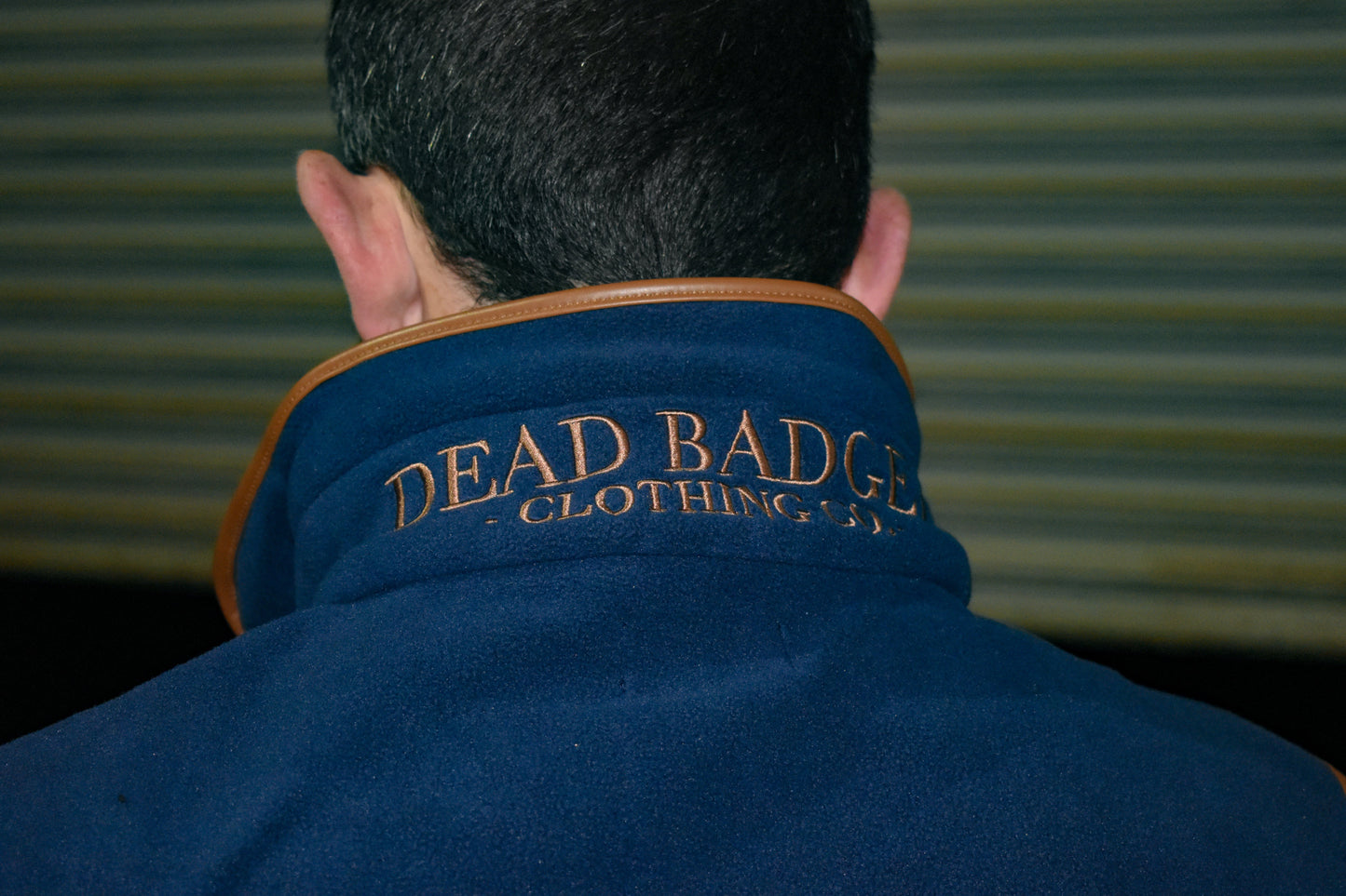 Dead Badger Clothing blue gilet detail