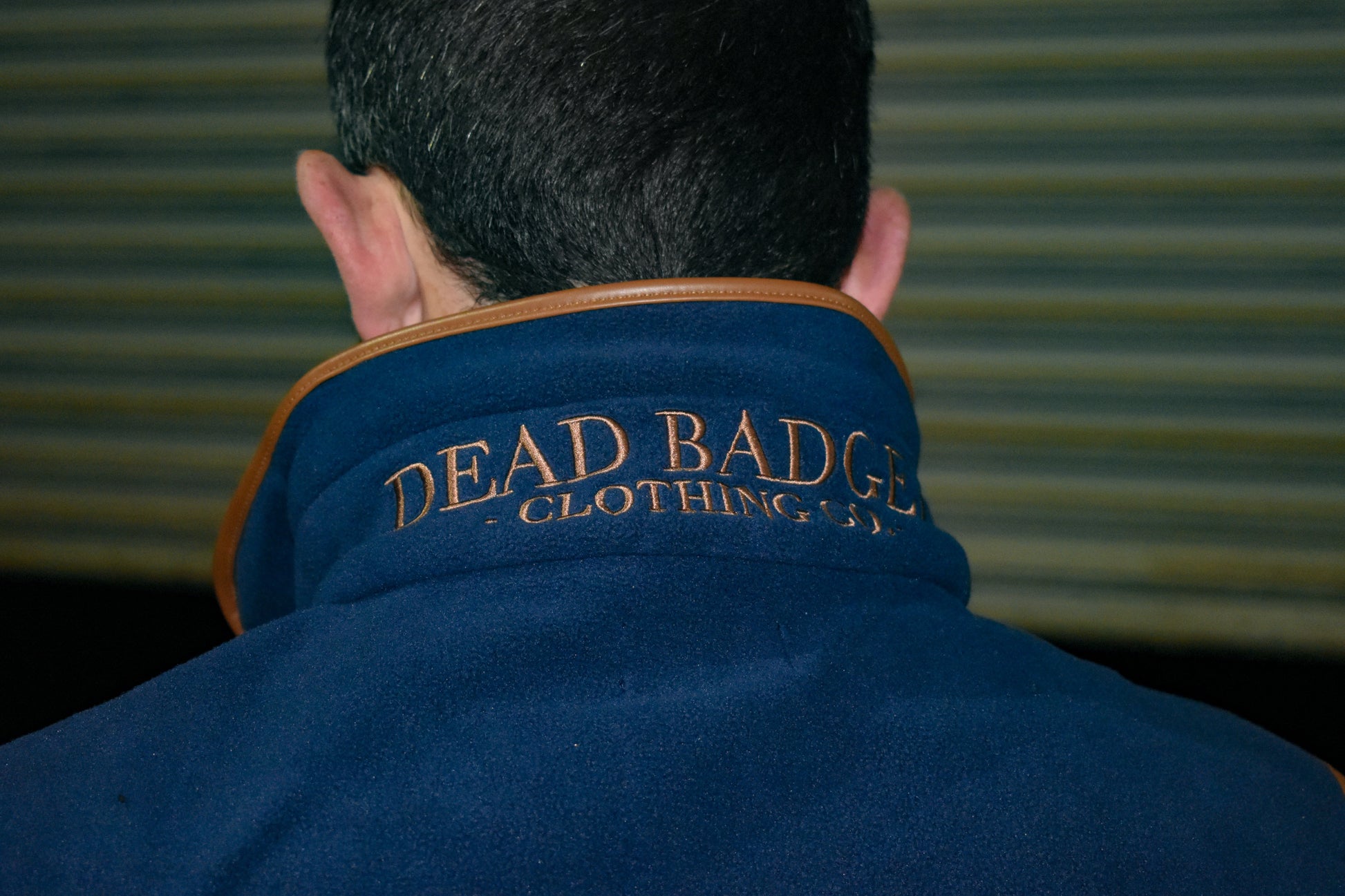 Dead Badger Clothing blue gilet detail