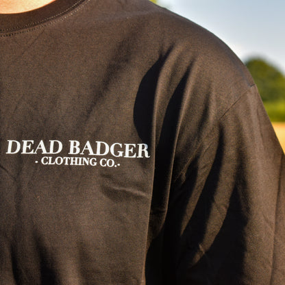 Dead Badger Clothing black graphic tee close up