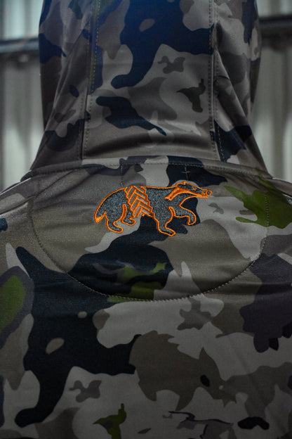 Dead Badger Clothing tech camo hoodie detail