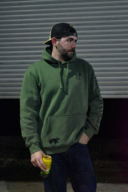 Dead Badger Clothing khaki hoodie lifestyle