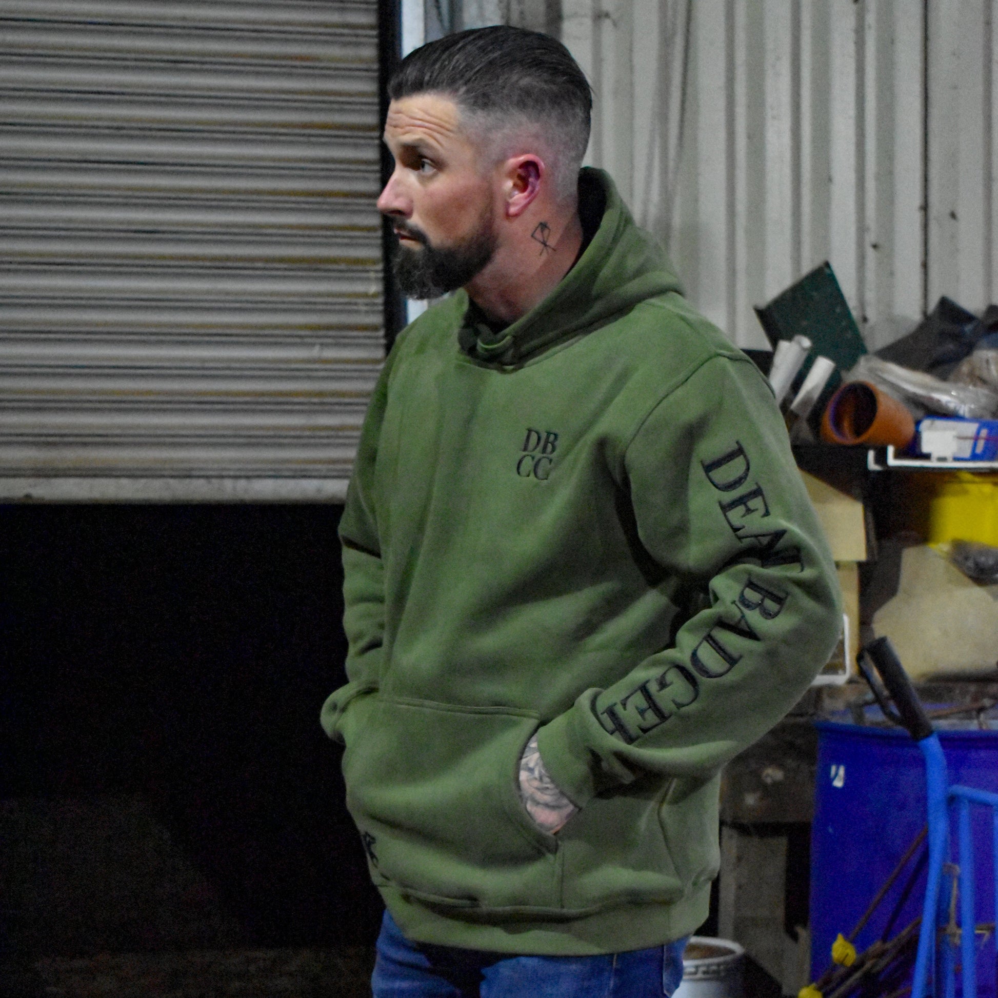 Dead Badger Clothing khaki hoodie lifestyle