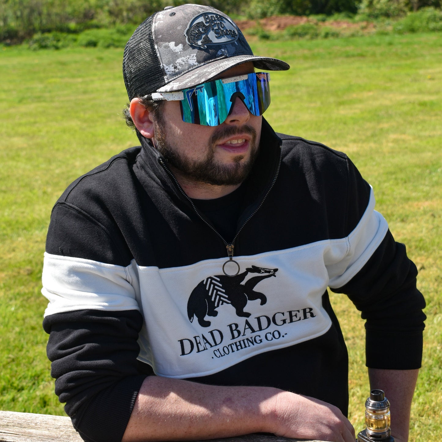 Dead Badger Clothing green quarter zip jumper detail