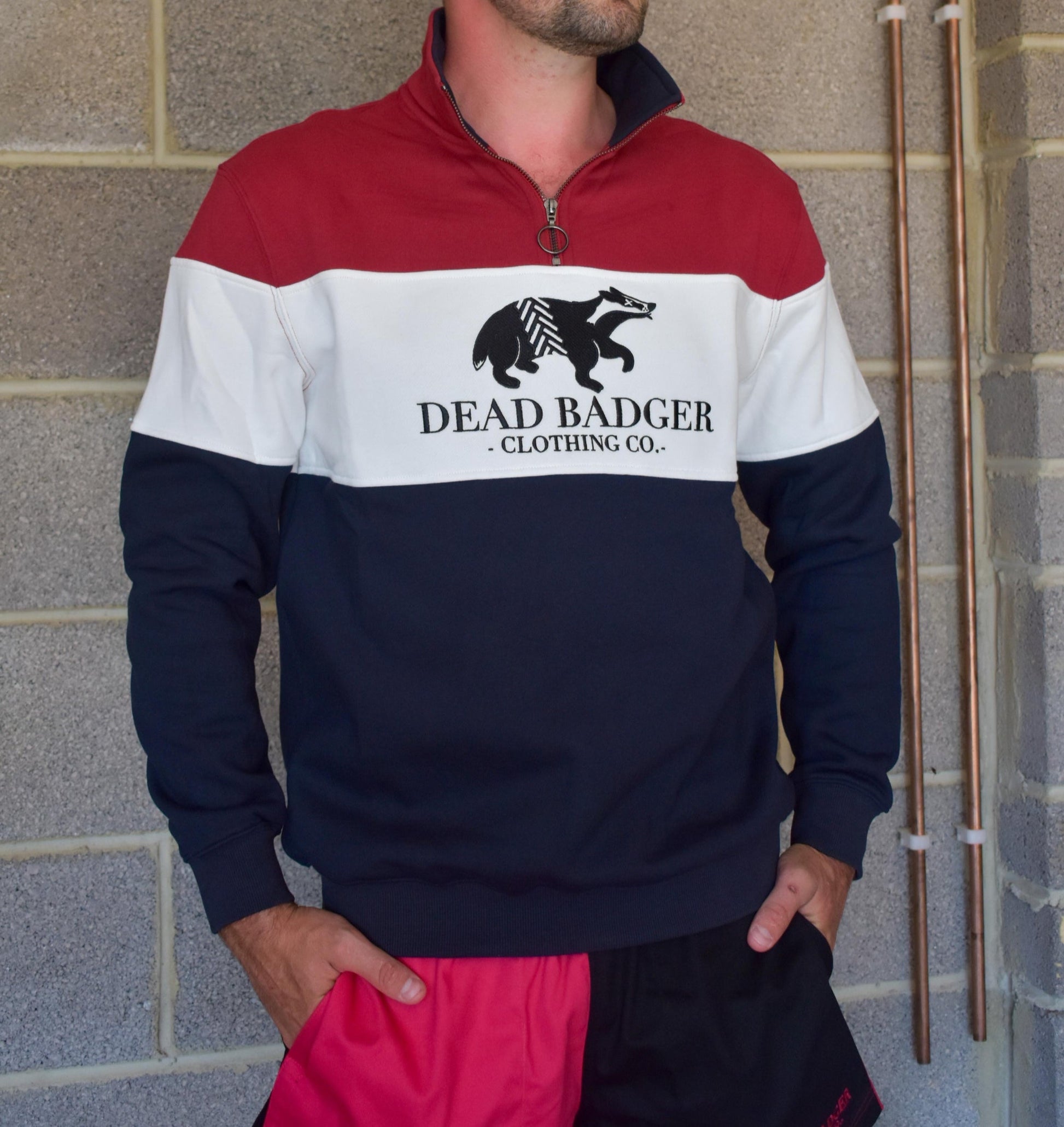 Dead Badger Clothing burgandy quarter zip jumper front