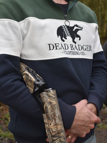 Dead Badger Clothing green quarter zip jumper detail