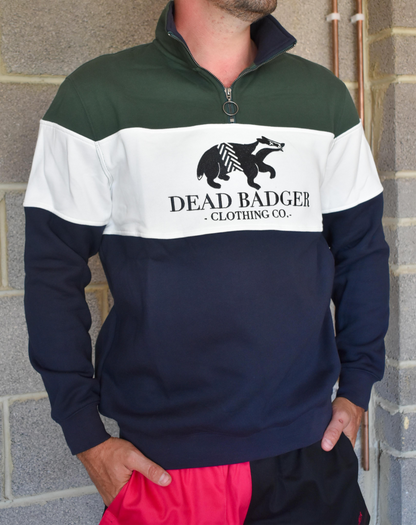 Dead Badger Clothing green quarter zip jumper front