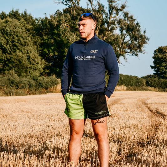 Dead Badger Clothing heritage navy quarter zip jumper lifestyle