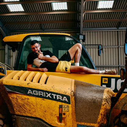 Dead Badger Clothing black and yellow shorts lifestyle