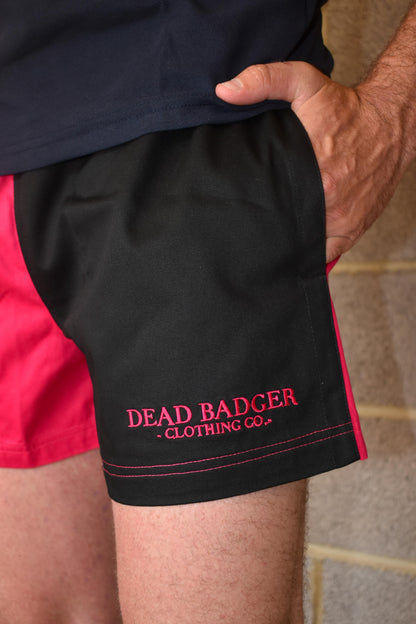 Dead Badger Clothing black and pink shorts detail