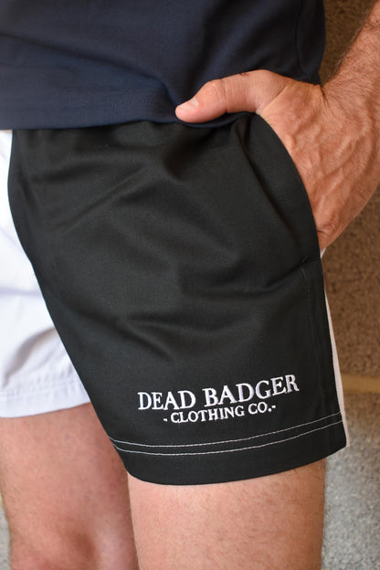 Dead Badger Clothing black and white shorts detail
