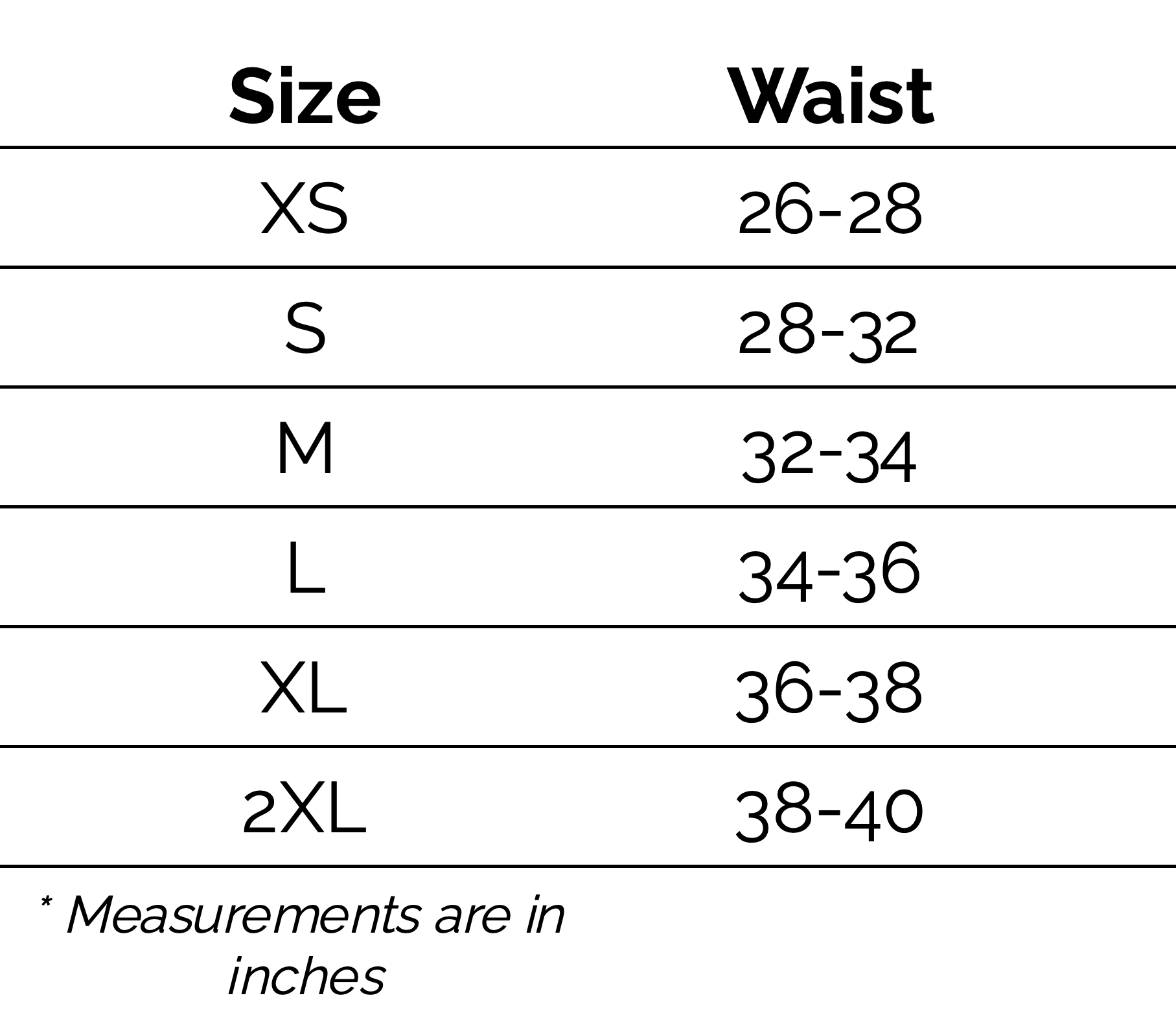 Dead Badger Clothing shorts sizing chart